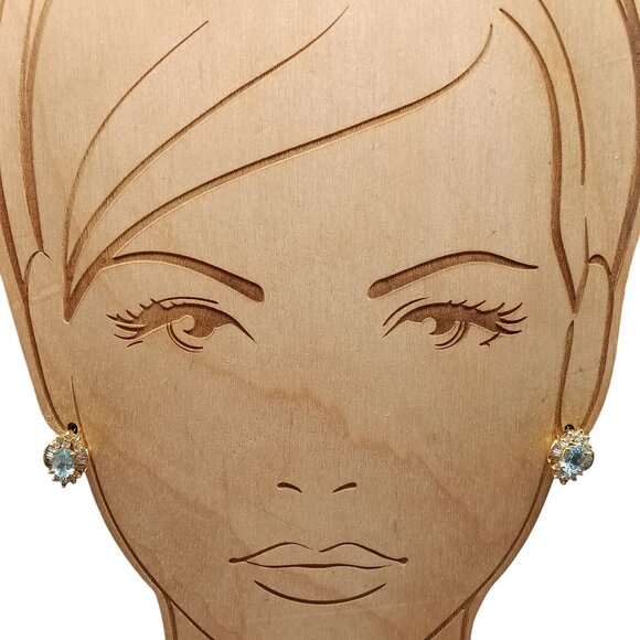 Vintage Blue Topaz and CZ Stud Earrings with Unique Gold Plated Design